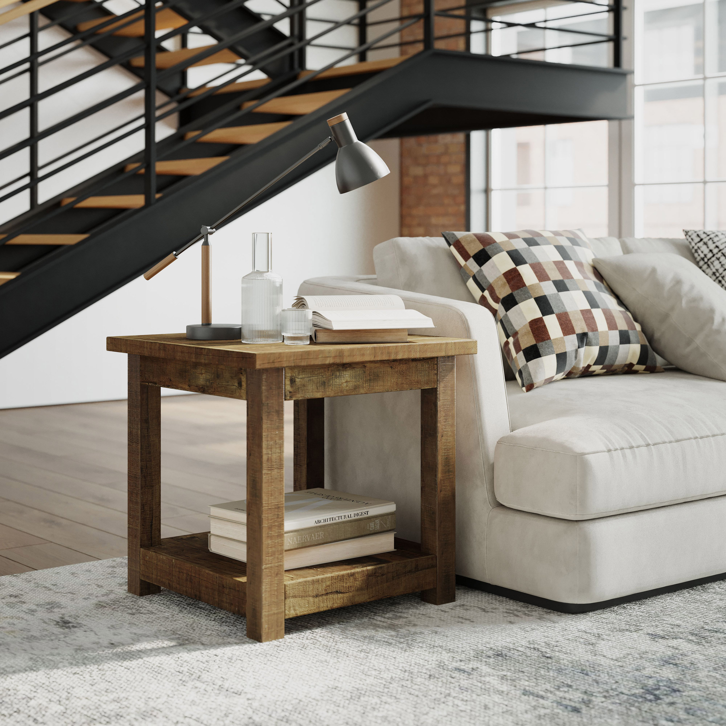 Pembroke Reclamation Rustic Reclaimed Solid Wood Square End Table with Storage Shelf The Twillery Co
